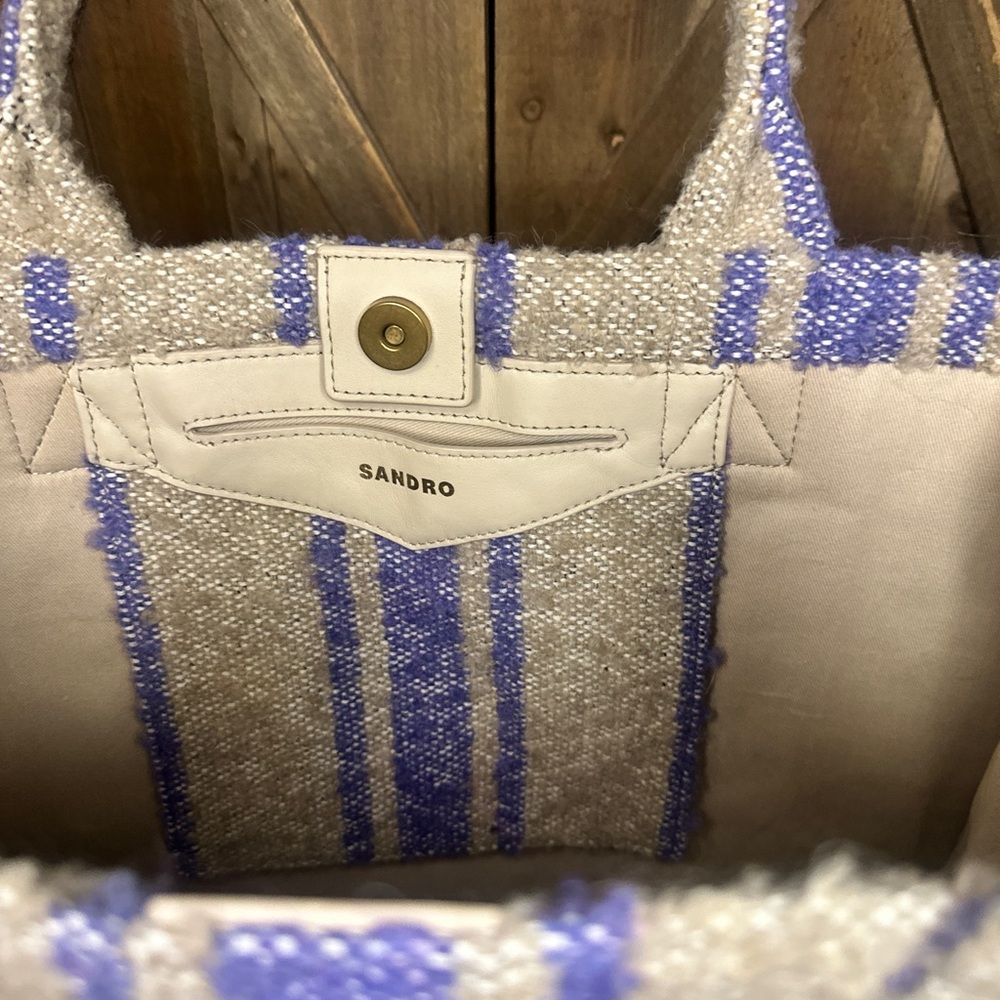 Sandro  Striped Kasbah Tote Bag in Purple and Cream - Picture 4 of 6